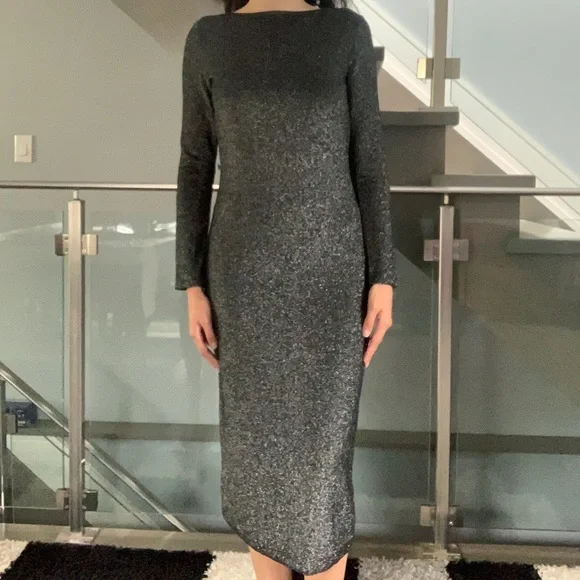 slim fit dress slacks Natural Mixed Sequin Long Sleeve Midi Dress | Jadeaa main image 0